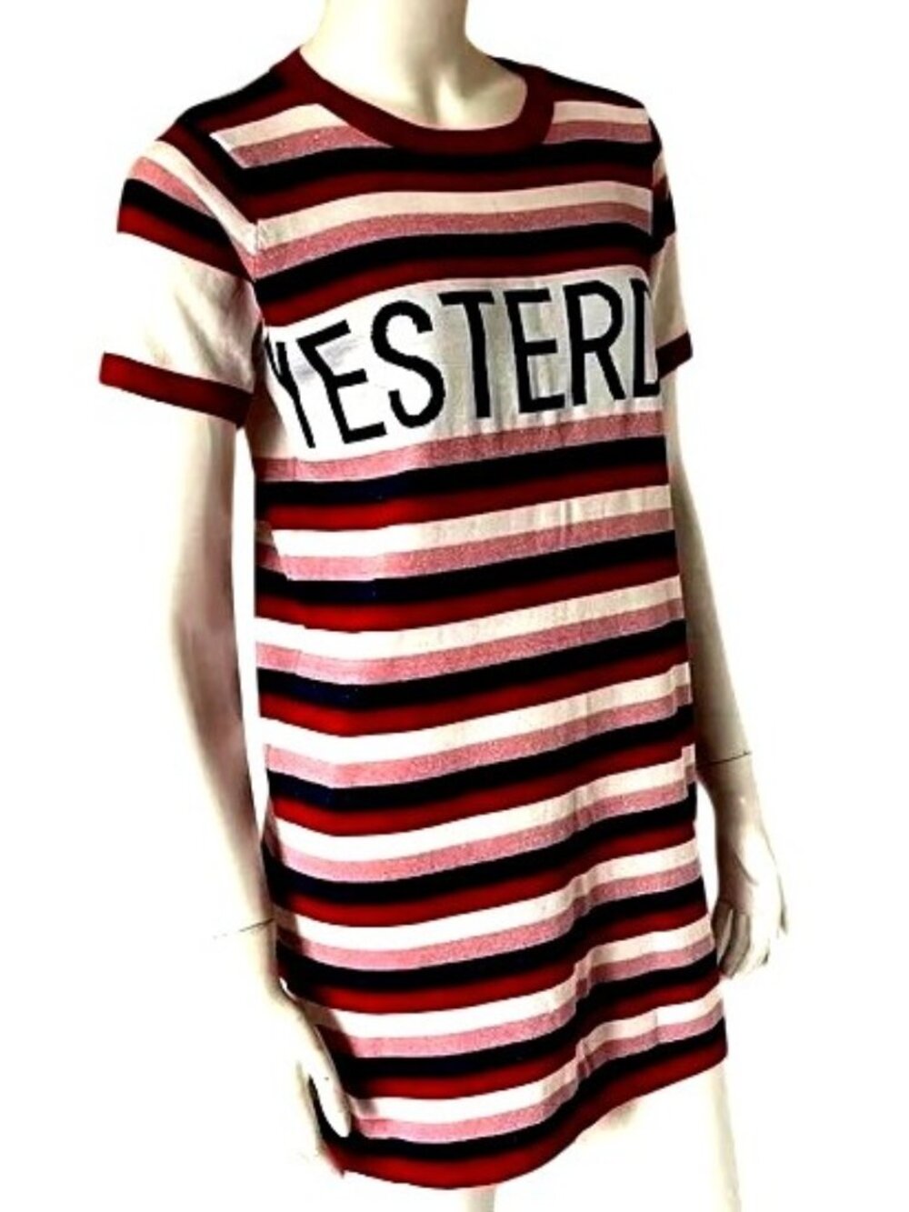 Yesterday Lurex Shiny Knit Dress Stripe pink blue red white size Medium